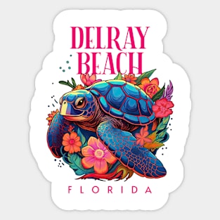 Delry Beach Florida Floral Beach Turtle Souvenir Sticker